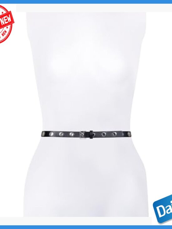 Leather Belt with Eyelets, Adjustable Roller Buckle, M/L Size